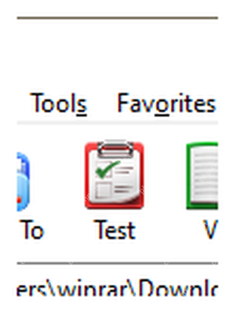 WinRAR 工具栏 Test 按钮清晰可见,对应执行完整性测试。