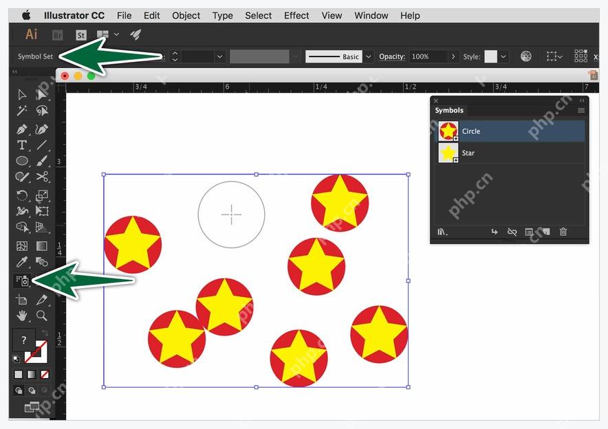 Illustrator Symbol Sprayer Tool 在画板上喷洒多个符号实例
