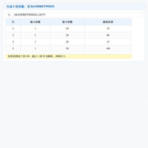 Excel 使用 RANDBETWEEN 生成 5 的倍数随机数