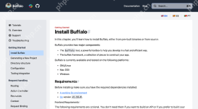 Buffalo 官方 Install 页面展示工具与框架两大组件及安装要求