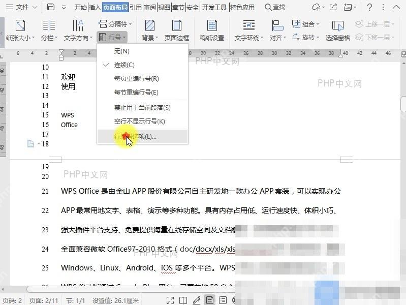 Word如何设置调整文档行编号选项?入口位置