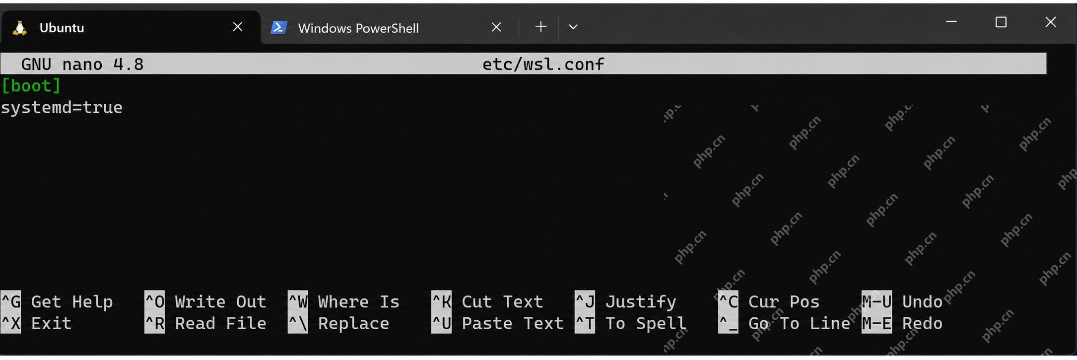 WSL Ubuntu 中编辑 /etc/wsl.conf 并添加 systemd true