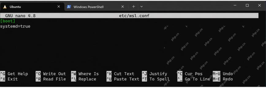 WSL Ubuntu 中编辑 /etc/wsl.conf 并添加 systemd true