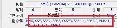 CPU-Z Windows CPU 页 Instructions 字段高亮显示 SSE AVX AES VT-x 等指令集