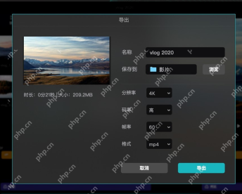 剪映专业版中文导出窗口已经把分辨率停在 4K，同时还能看见码率、帧率和格式，证明选中 4K 后还要继续确认其它输出参数。