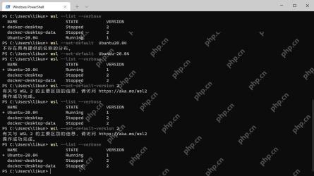 Windows PowerShell 中用 wsl l v 查看多套发行版名称与版本