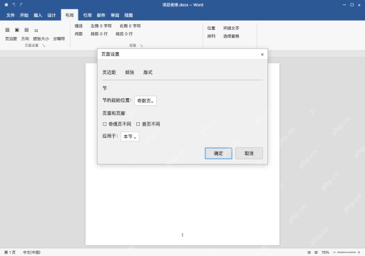 模拟 Microsoft Word 简体中文桌面版完整界面：检查起始方式与版式后果