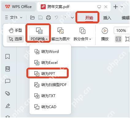 进入WPS PDF转PPT面板并确认文件列表