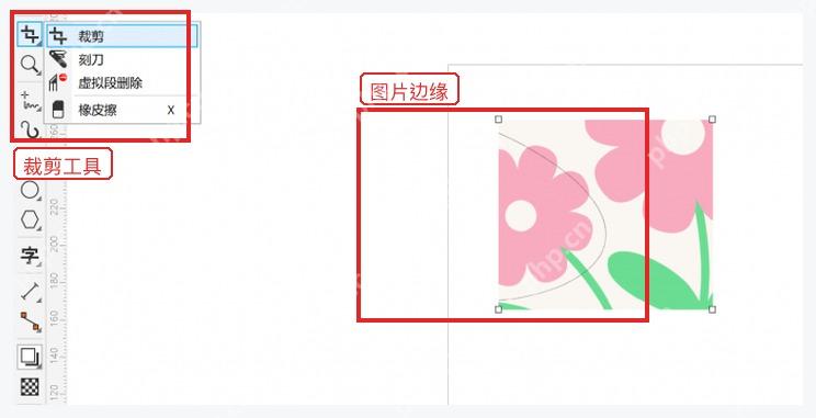 CorelDRAW 工具箱展开裁剪工具用于清理位图边缘