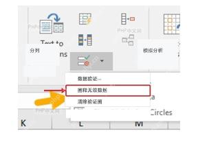 Excel数据验证菜单中选择圈释无效数据命令