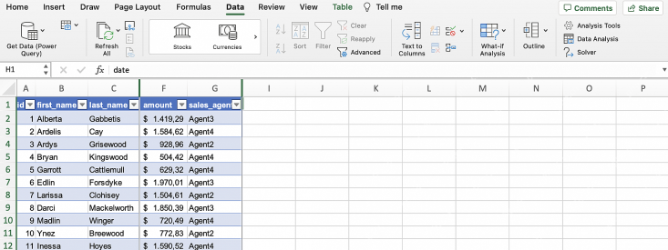 Excel 列标跳号，C 后面直接显示 F，说明中间列没有显示