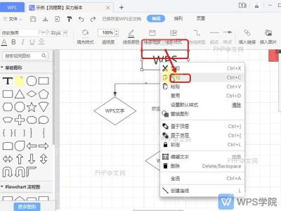 WPS流程图右键菜单中显示复制命令