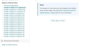 MySQL 8.4.12跟进8月安全补丁窗口的官方更新页面截图，证明版本或功能变化