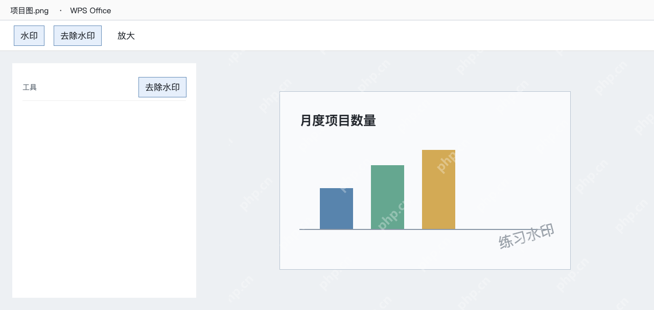 模拟 WPS图片打开带练习水印的项目图并进入去除水印