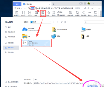 WPS 文字中通过插入图片窗口选择手写签名图片