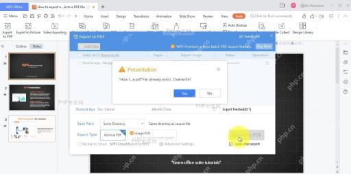 WPS演示导出PDF时出现File already exists覆盖提示及Yes和No按钮