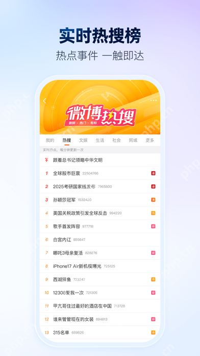 微博 APP 点击微博搜索入口，进入热搜或发现页面