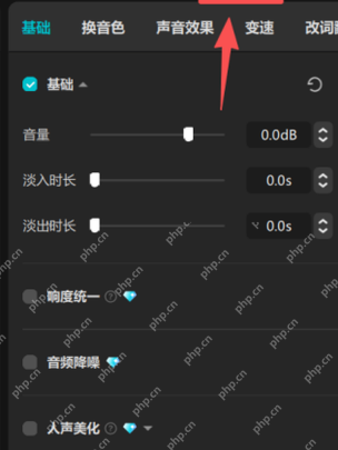 右侧音频基础面板可继续检查音量和降噪