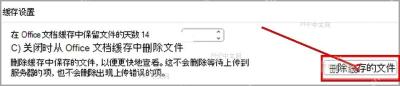 Office 文档缓存设置页面中删除缓存的文件按钮