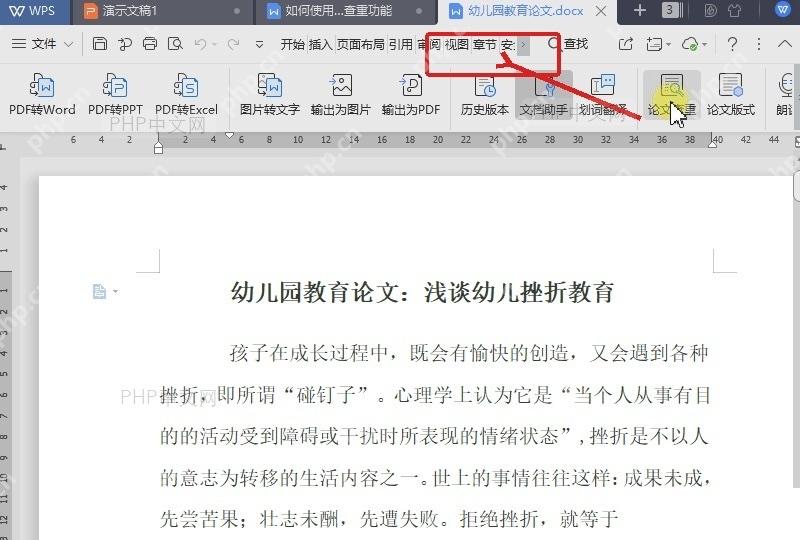 WPS 文字顶部功能区中会员专享入口服务于打开论文查重前的准备步骤