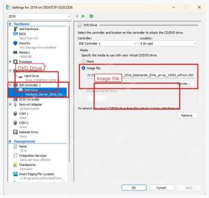 Hyper-V 设置中 DVD Drive 挂载 ISO 映像文件