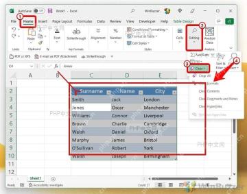 Excel 工作表中选中带有颜色和边框的单元格区域,准备清除格式