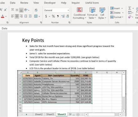 Word 中嵌入的 Excel 表格对象处于可编辑状态