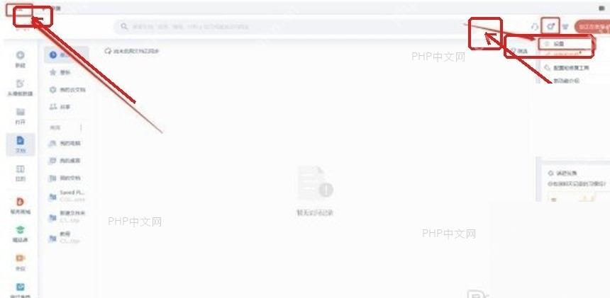 WPS 首页右上角设置入口用于打开全局设置