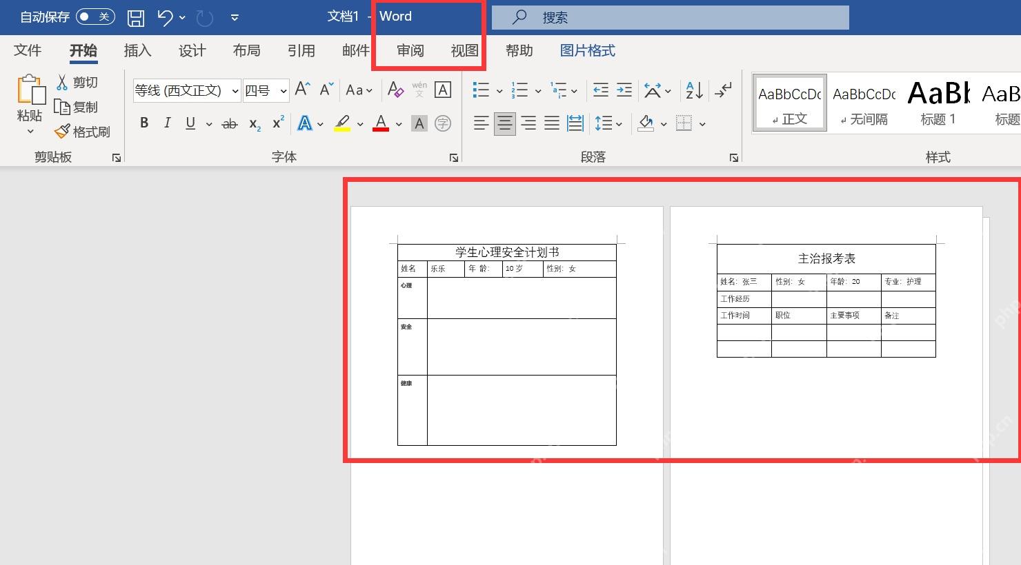 Word 文档左右两页并排显示的页面视图