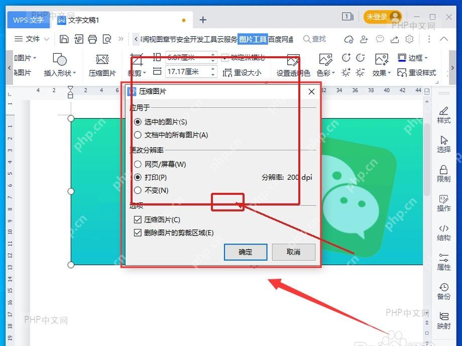 WPS 文字压缩图片设置窗口和确定按钮的步骤截图