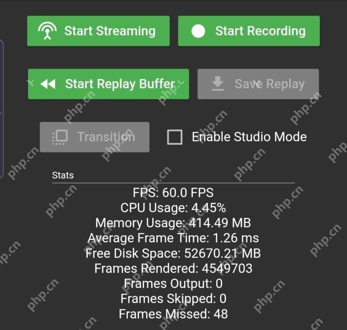 OBS Studio 主窗口控制区显示 Start Replay Buffer 和 Save Replay 按钮
