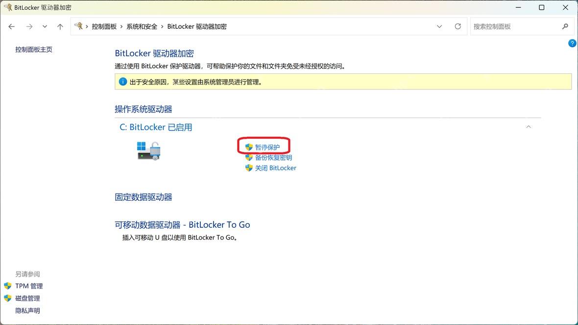 Windows 10 管理 BitLocker 页面查看各磁盘加密状态