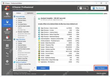 CCleaner Windows 电脑端分析完成后点击 Run Cleaner 清理系统缓存