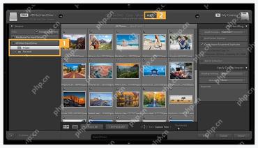 Lightroom Classic Import 窗口左侧电脑硬盘文件夹和顶部 Add 选项