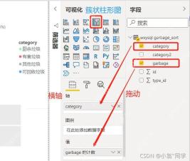 Power BI Desktop 选择图表并拖入字段生成可视化