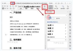 WPS 文字开始选项卡中的样式和格式入口，用于打开样式窗格