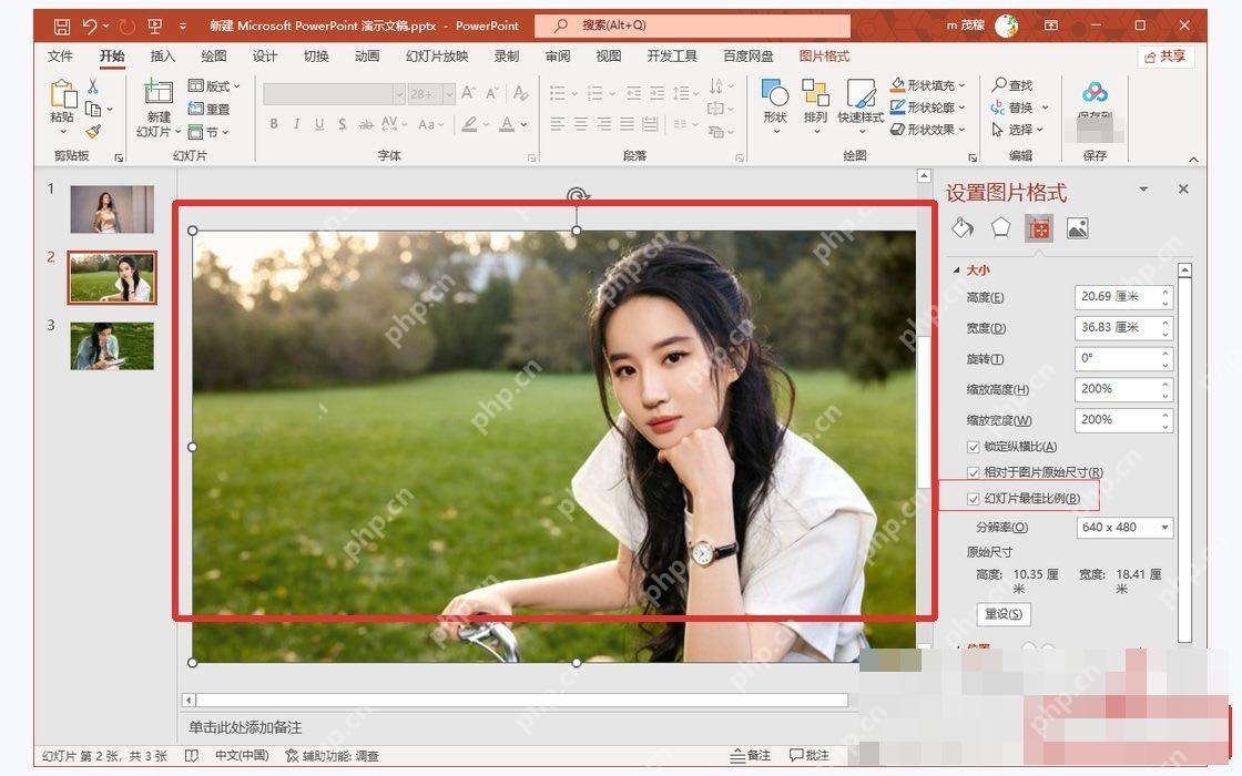 PowerPoint中预览动态背景图片铺满幻灯片后的效果