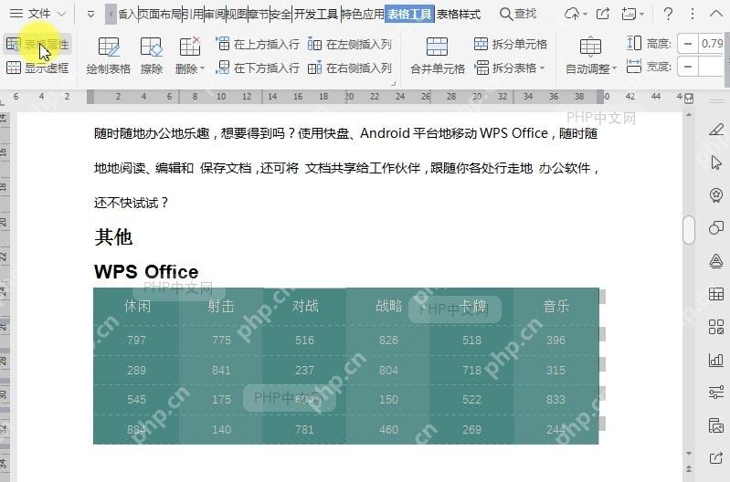 如何打开文档表格属性功能?设置效果