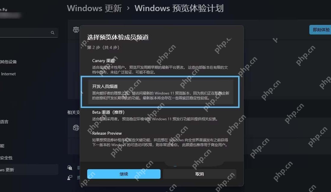 Win11 Windows 预览体验计划中选择预览通道