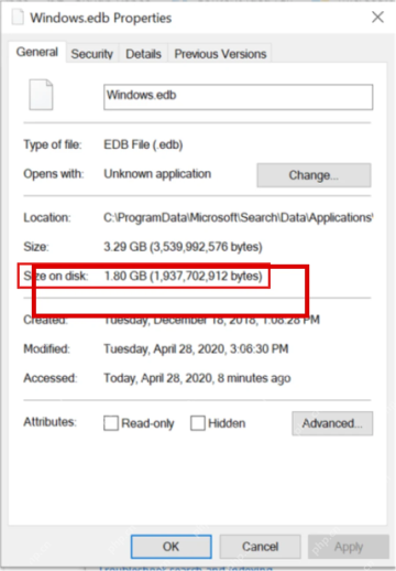 Windows 搜索数据库属性窗口