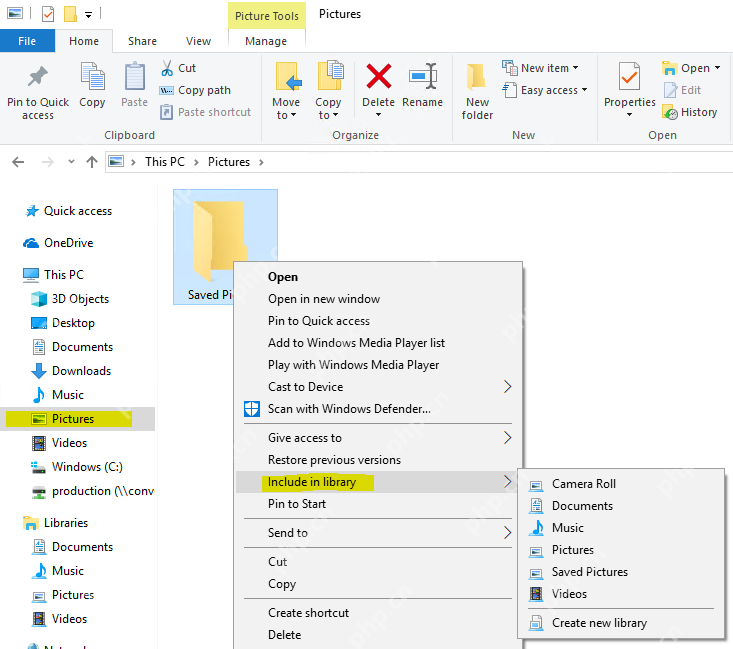 Win10 文件资源管理器右键菜单 Include in library 中显示 Create new library