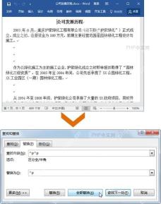 Word查找和替换对话框弹出状态,显示查找内容和替换为两个输入框