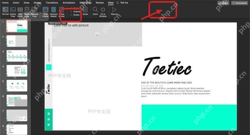 PowerPoint 在视图选项卡中打开幻灯片母版入口