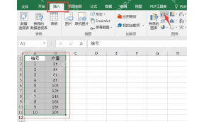 Excel 选中数据区域后在插入选项卡中选择柱形图