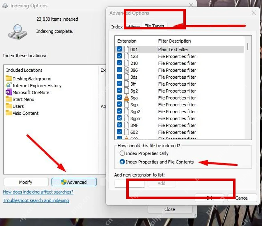 Win11 文件类型索引属性和文件内容选项