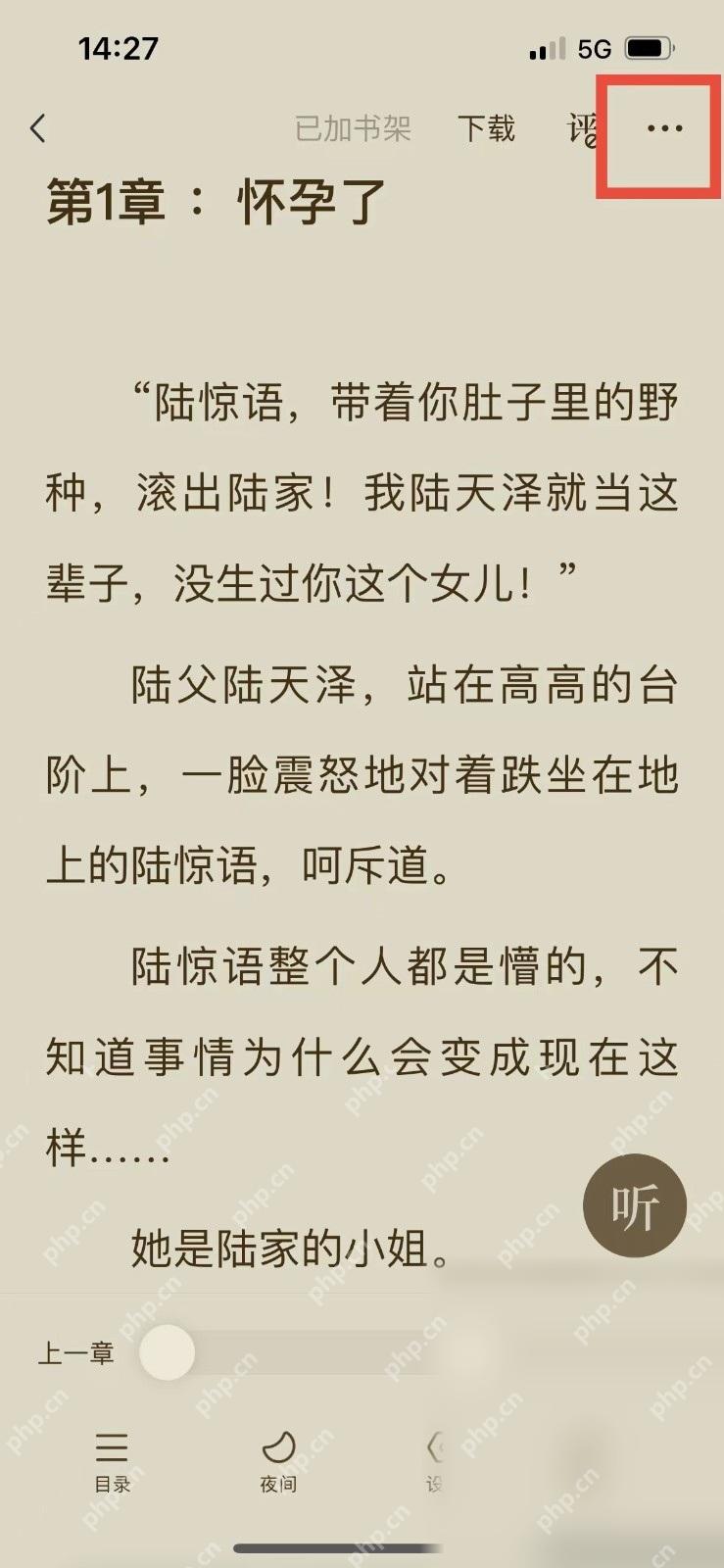 番茄小说阅读页右上角更多按钮,用于进入小说书圈