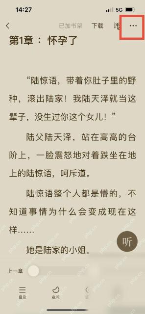 番茄小说阅读页右上角更多按钮,用于进入小说书圈