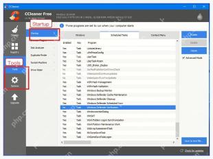 CCleaner Tools 页面中的 Startup 启动项管理入口