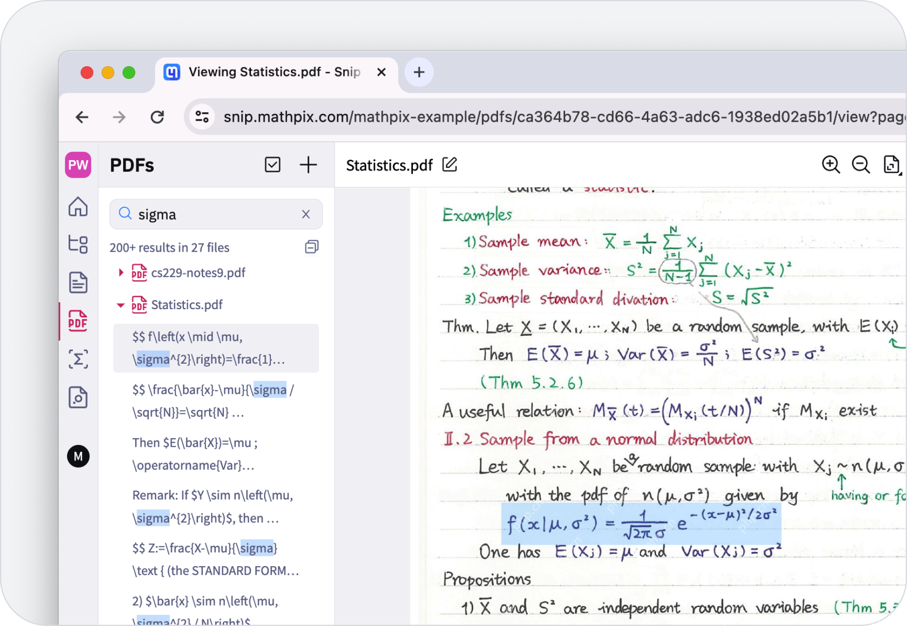 Mathpix 在 PDF 中搜索并显示公式识别结果