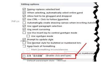 Word 高级选项中勾选启用即点即输